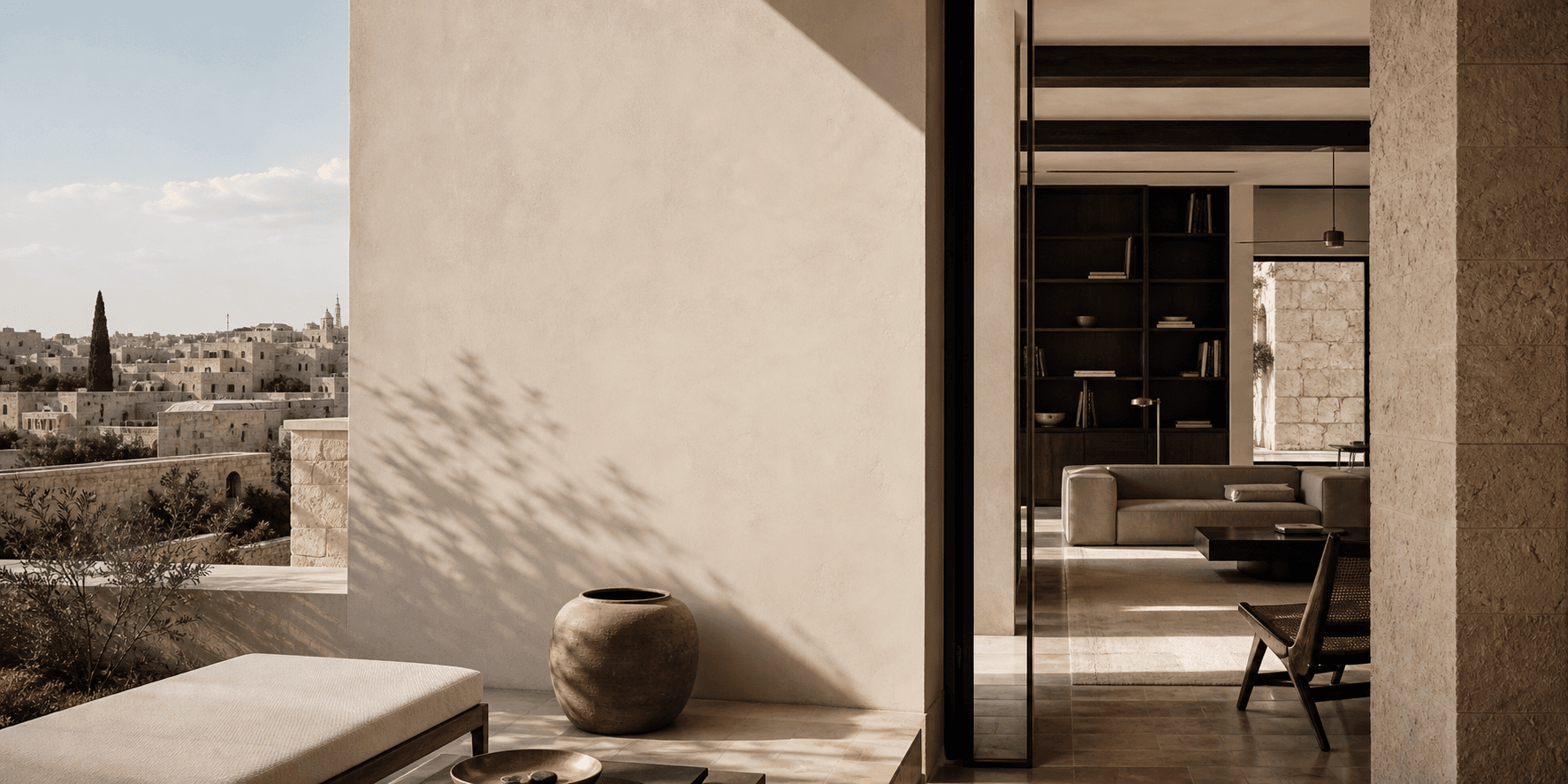 Refined Israeli residential architecture with warm limestone and understated interiors